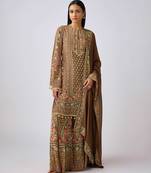 Brown embroidered chinon kurta suit