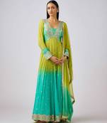 Lime green embroidered georgette anarkali