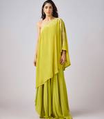 Lime green embroidered georgette sharara