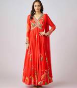 Red printed georgette anarkali