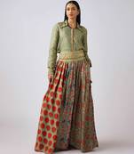 Green printed silk sharara