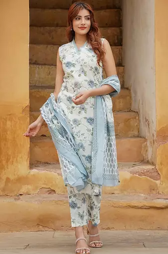 Women's Rayon Viscose Straight Embroidered Kurta, pant & dupatta