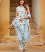 Women's Rayon Viscose Straight Embroidered Kurta, pant & dupatta