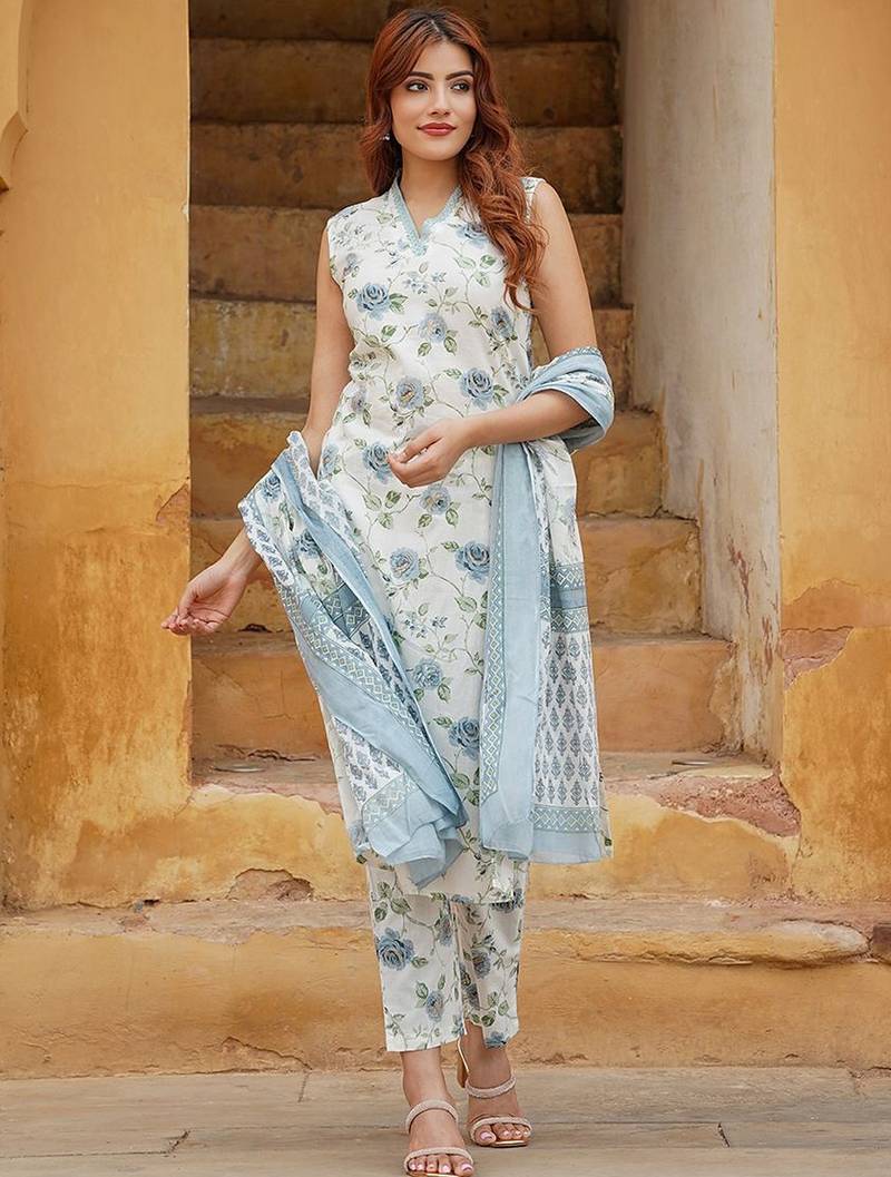 Women's Rayon Viscose Straight Embroidered Kurta, pant & dupatta