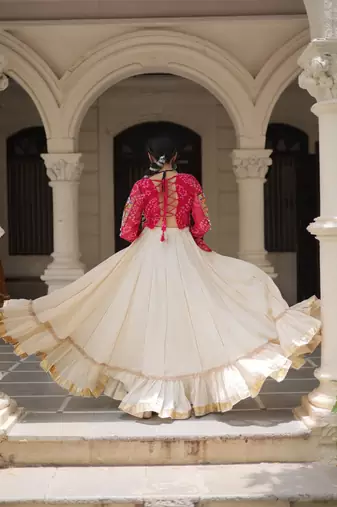 Kora Cotton With Attractive Gota-Patti Lace lehenga Bandhani Print work with  Kutchi Gamthi Patchework Work top