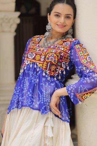 Kora Cotton With Attractive Gota-Patti Lace lehenga Bandhani Print work with  Kutchi Gamthi Patchework Work top