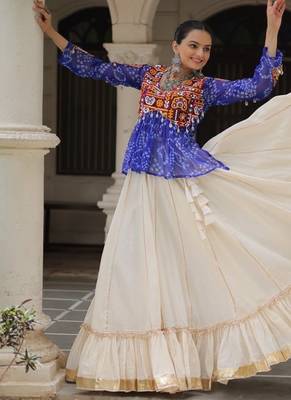 Kora Cotton With Attractive Gota-Patti Lace lehenga Bandhani Print work with  Kutchi Gamthi Patchework Work top 2