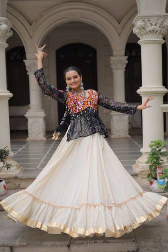 Kora Cotton With Attractive Gota-Patti Lace lehenga Bandhani Print work with  Kutchi Gamthi Patchework Work top