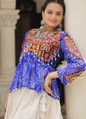 Kora Cotton With Attractive Gota-Patti Lace lehenga Bandhani Print work with  Kutchi Gamthi Patchework Work top 3