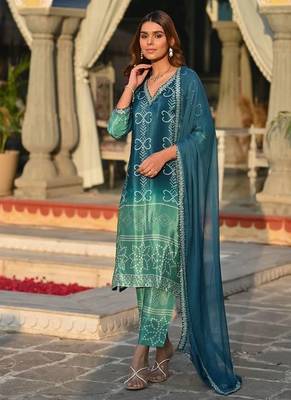 Women's silk Blend Floral Straight Printed Kurta Pant With Dupatta | kurta sets for woman 3