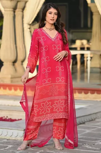  Women's silk Blend Floral Straight Printed Kurta Pant With Dupatta | kurta sets for woman