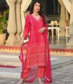  Women's silk Blend Floral Straight Printed Kurta Pant With Dupatta | kurta sets for woman