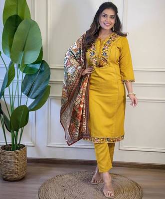 Mustard Yellow Embroidered Kurta Set 2