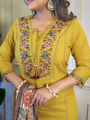 Mustard Yellow Embroidered Kurta Set 3