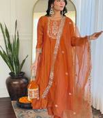 Rust Orange kurta set with Embroidery