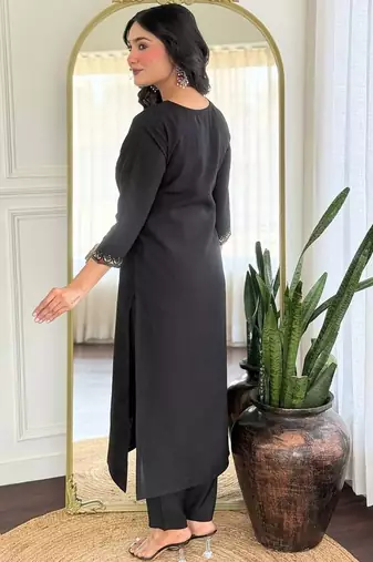 Black Embroidered Kurta set with Dupatta