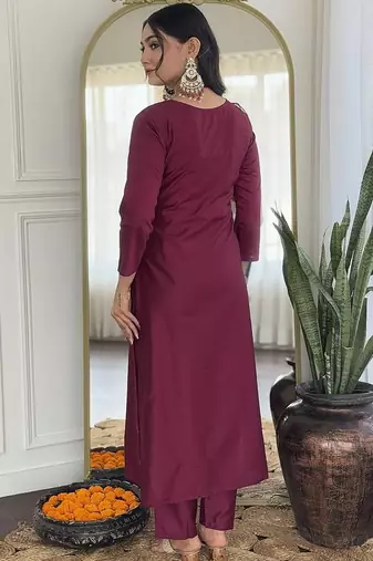 maroon Embroidered Kurta with Dupatta
