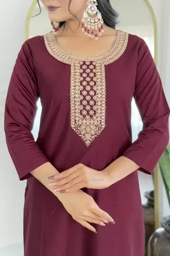 maroon Embroidered Kurta with Dupatta