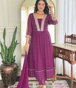 Purple printed ethnic Suit