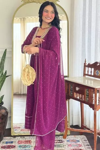 Purple printed ethnic Suit