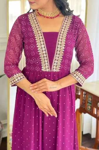 Purple printed ethnic Suit