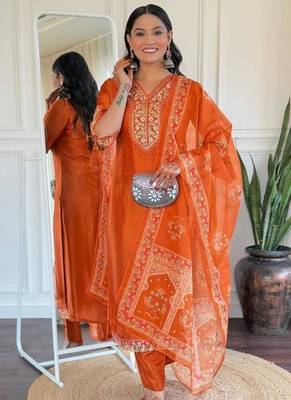 Rust Orange Embroidered Kurta set  1