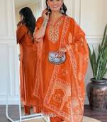 Rust Orange Embroidered Kurta set 
