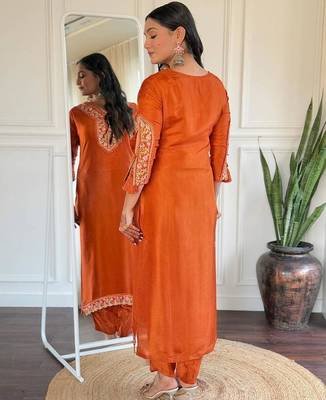 Rust Orange Embroidered Kurta set  4