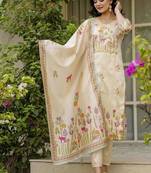 cream Embroidered Kurta set with Dupatta