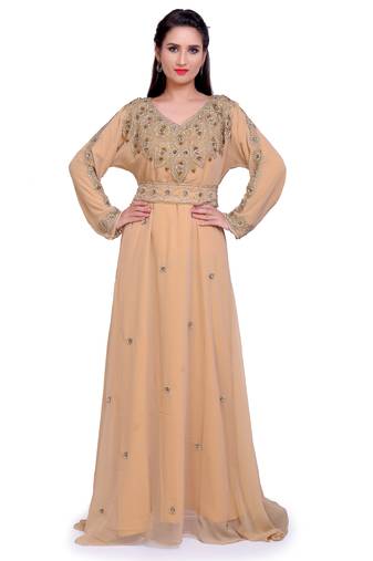 Designer Golden Stitched Kaftan with Intricate Bead & Sequin Handwork Embroidery 