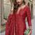 Red chinon embroidered sharara suit stiched