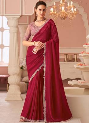 Red georgette embroidered party wear saree 1