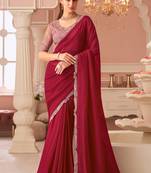 Red georgette embroidered party wear saree