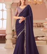 Violet georgette embroidered party wear saree