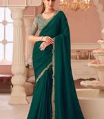 Green georgette embroidered party wear saree