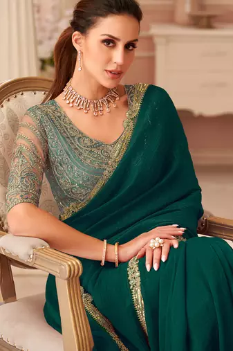 Green georgette embroidered party wear saree