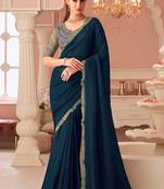 Aqua blue georgette embroidered party wear saree
