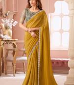 Yellow georgette embroidered party wear saree