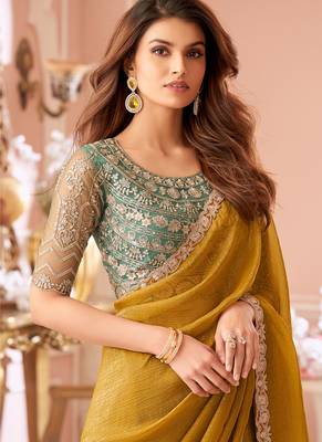 Yellow georgette embroidered party wear saree 2