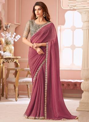 Onion pink georgette embroidered party wear saree 1