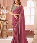Onion pink georgette embroidered party wear saree