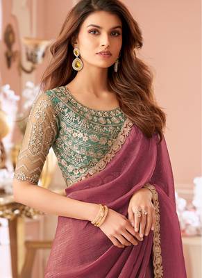 Onion pink georgette embroidered party wear saree 2