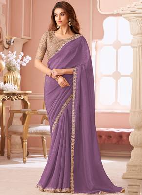 Lavender georgette embroidered party wear saree 1