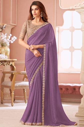 Lavender georgette embroidered party wear saree