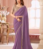 Lavender georgette embroidered party wear saree