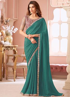 Turquoise georgette embroidered party wear saree 1