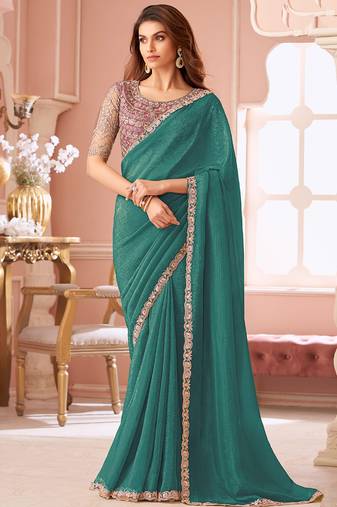 Turquoise georgette embroidered party wear saree