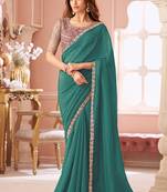 Turquoise georgette embroidered party wear saree