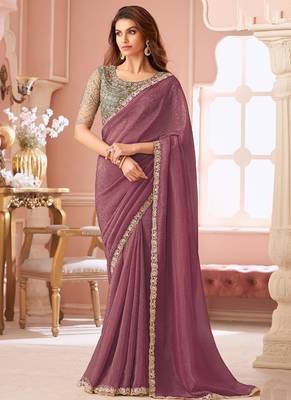 Onion pink georgette embroidered party wear saree 1