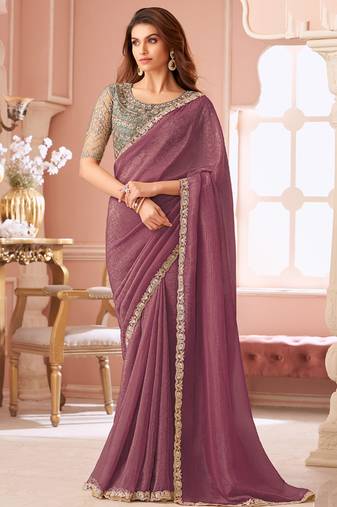 Onion pink georgette embroidered party wear saree